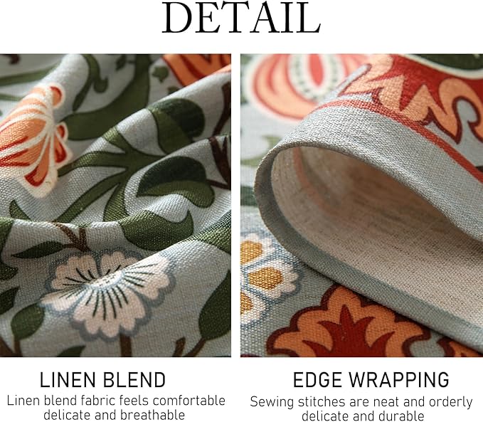 ISAENNE Designer Bohemian Linen Green Round Tablecloth, Floral Indoor Table - Image 6