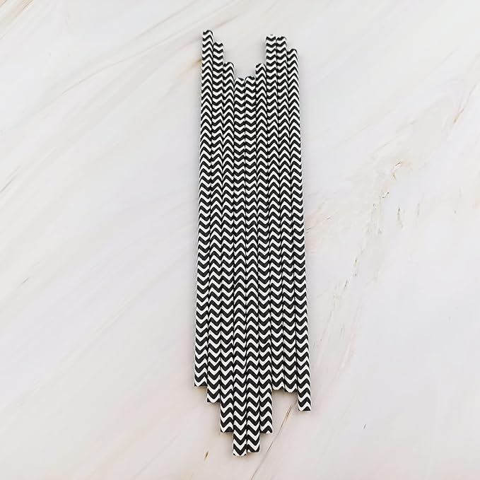 YAOSHENG Premium Disposable Waves Striped Drinking Paper Straws, Pack 100 Black - Image 6