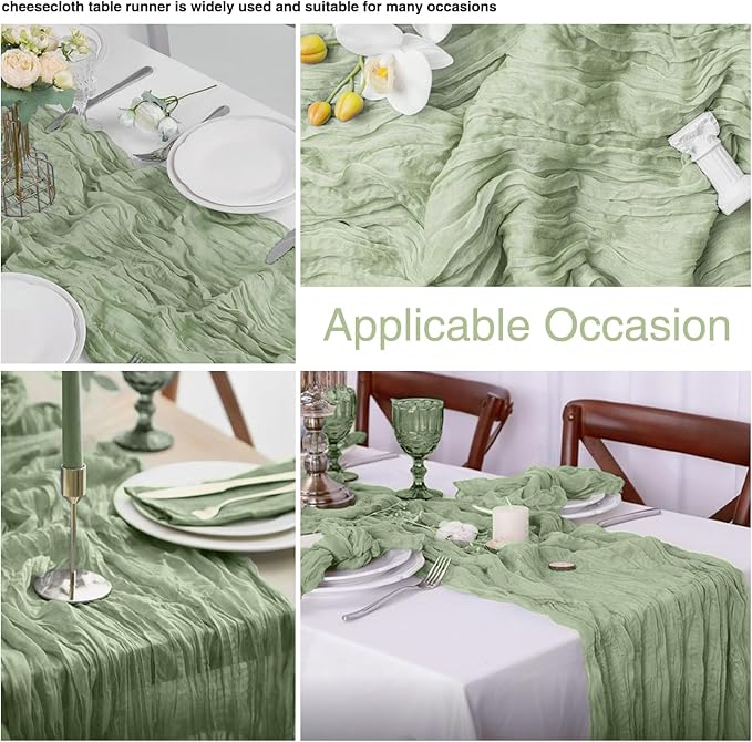 20 Pack Sage Green Cheesecloth Table Runner 17x108 Inch Boho Wrinkled Sheer - Image 3