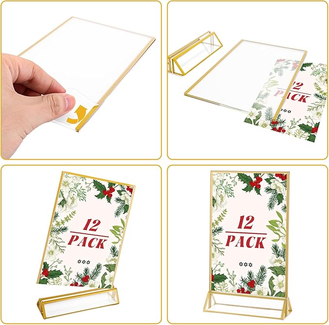 12 Pack Acrylic Sign Holder 4 x 6 Gold Picture Frames, Double Sided Flyer - Image 4