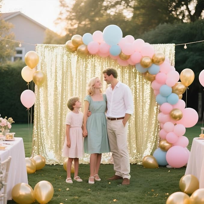 Champagne Sequin Backdrop Curtain 4 Pieces 2FTx8FT Glitter Photography Backdrop - Image 3