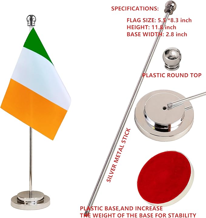 Ireland Irish Deluxe Desk Flag Set Small Mini Miniature Ireland Irish Table - Image 4