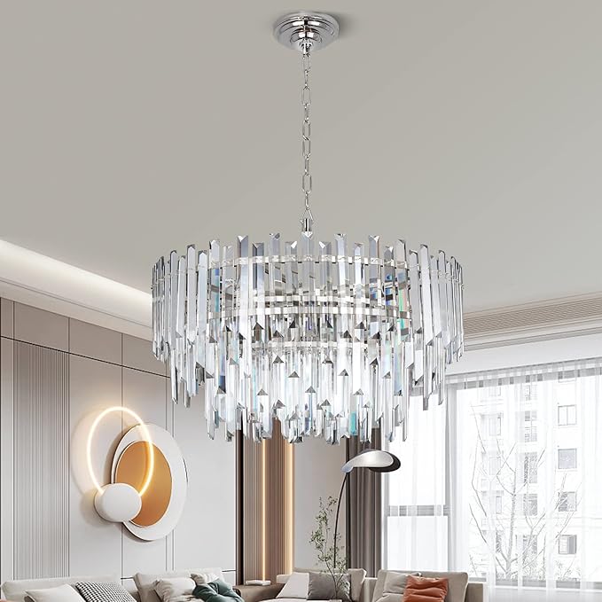 Crystal Chandelier Lighting 24'' Chrome - Image 2