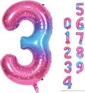 40 Inch Rainbow Large Numbers Balloons 3, Self Inflating Gradient Blue Pink by Lingqiang