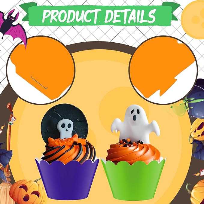 Domensi 100 Pcs Halloween Cupcake Wrappers Rustic Cupcake Liners Orange Black - Image 4