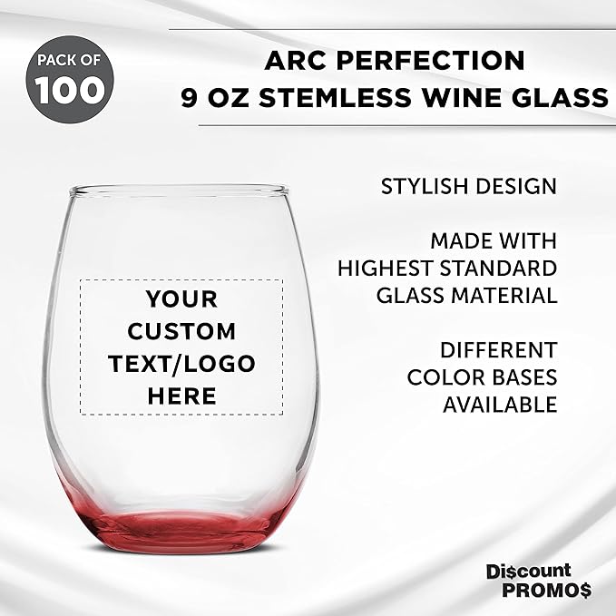 Custom Stemless Wine Glass 9 oz. Set of 100, Personalized Bulk Pack - Image 3