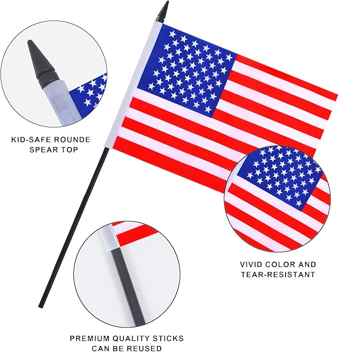 USA Desk Flag 12" Solid Pole Deluxe Set American Flags Banner Mini Small US - Image 4
