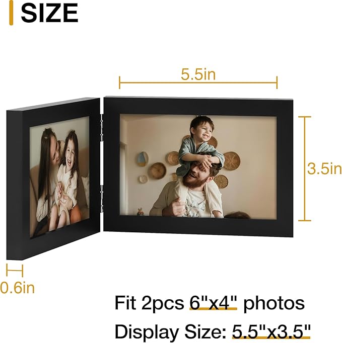 decorUhome Double 6x4 Picture Frame Vertical, Engineered Wood Bifold Photo Frame - Image 3