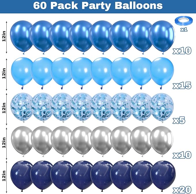 60 Pcs Blue and Silver Balloons - Image 2