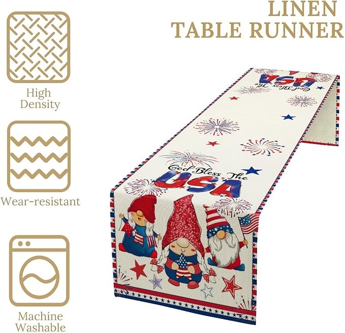 Cute Patriotic Gnomes Table Runner, American Independence Day 4th of July Gnome - Image 4