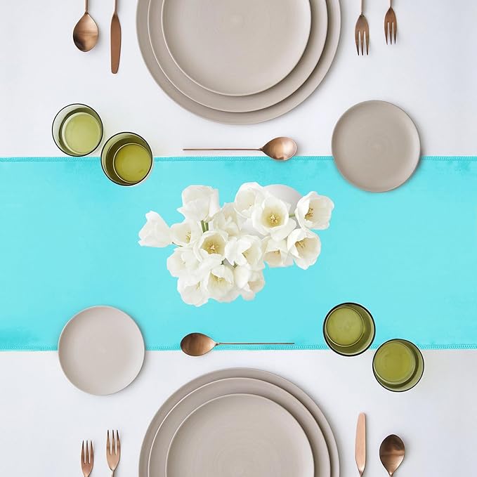 10 Pack Satin Table Runner 12 x 108 Inch Long Turquoise Silk Table Runner - Image 3