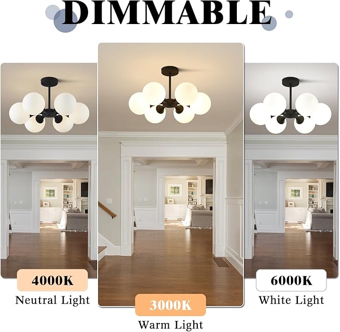 KCO Lighting 6 Lights Modern Semi Flush Mount Ceiling Light Fixture Glass Globe - Image 5