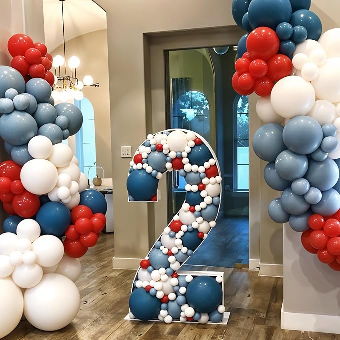 Red Blue Balloons, Retro Matte White Latex Balloon - Image 4