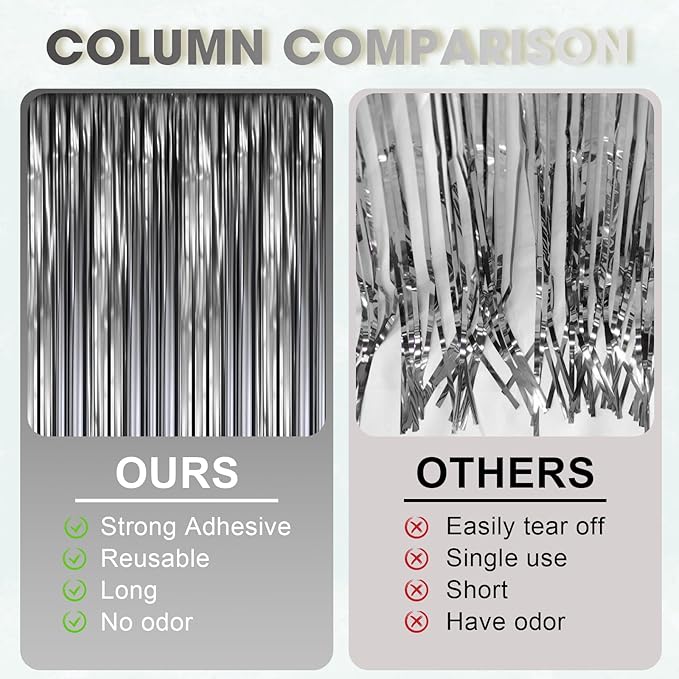 3 Pack 3.3 x 8.2 ft Matte Black Foil Fringe Backdrop Curtains, Fringe Backdrop - Image 4