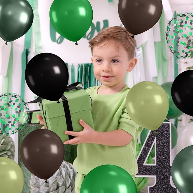 Paready Dark Green and Brown Balloons Set, 12 Inch Sage Green Confetti Party - Image 7