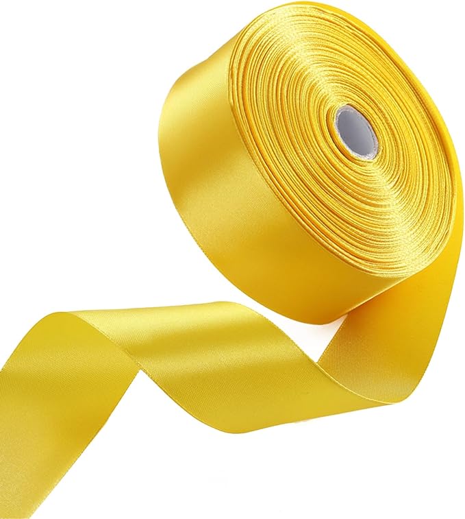 1-1/2" x 50 Yards Yellow Satin Ribbon Single Faced Fabric Ribbons by Oakarbo