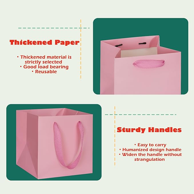 ADIDO EVA Pink Square Gift Bags Medium Size Square Bottom Paper Bags - Image 3