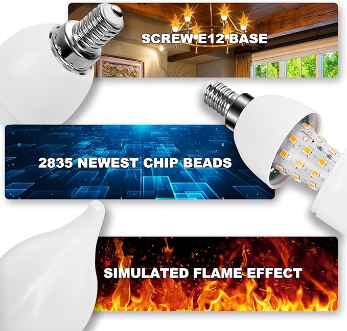 E12 LED Flickering Candelabra Flame Effect Light Bulbs - Image 6