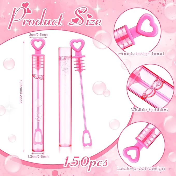 150 Pcs Bubble Wands Bulk for Wedding Party Mini Heart Wand - Image 3