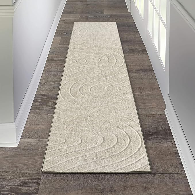 LUXE WEAVERS Modern Geometric Wave Cream 2x8 Area Rug by LuxeWeavers