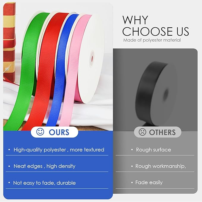 100 Yards 1 inch Grosgrain Ribbon, Solid Color Fabric Ribbon Perfect - Image 7