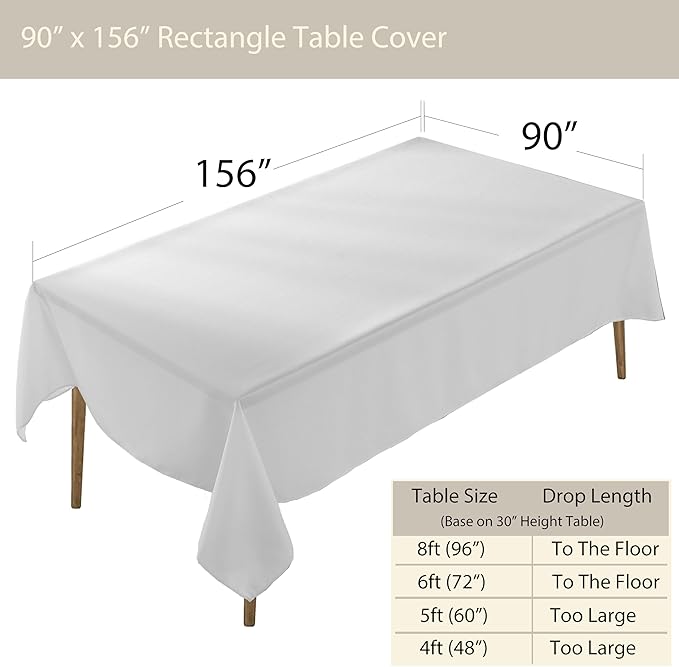 Craft And Party Rectangle Tablecloth, 90 x 156 Inch White Tablecloth, 8ft - Image 3