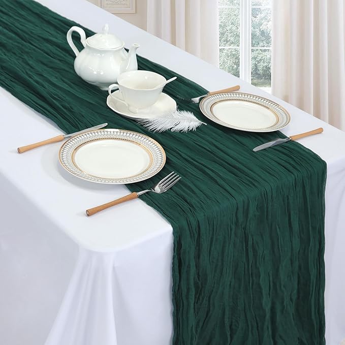12 Pack Emerald Green Cheesecloth Christmas Table Runner 10ft Boho Gauze Fabric - Image 3