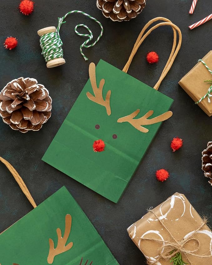 qiqee 50-Packs Kraft Deep Green Paper Gift Bags - Image 5