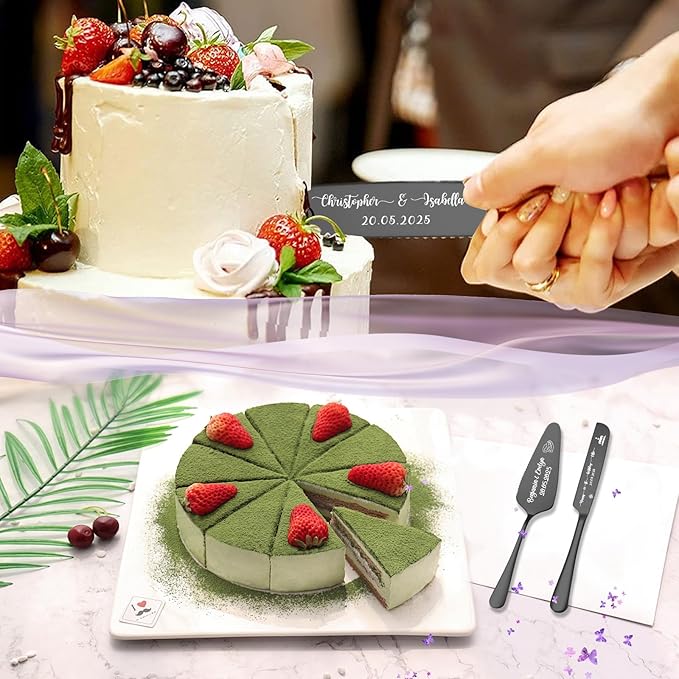 Custom Wedding Cake Knife and Server Set, Personalised Cake Serving Kit - Image 2