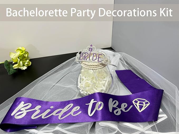 JETKONG 3 Pcs Bachelorette Party Decorations "BRIDE" Crown, Bride to Be - Image 4