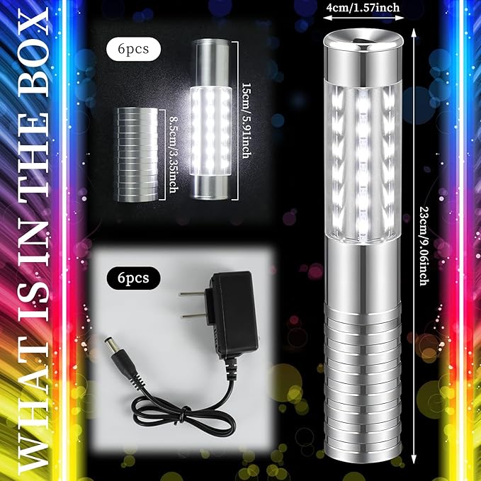 6 Pieces LED Strobe Baton Light Rechargeable Bottle Service Sparklers Stick - Image 3