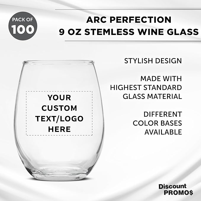 Custom Stemless Wine Glass 9 oz. Set of 100, Personalized Bulk Pack - Image 3