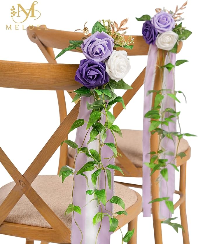 Meldel Wedding Chair Decorations Set of 10 Aisle Artificial Flowers White - Image 7