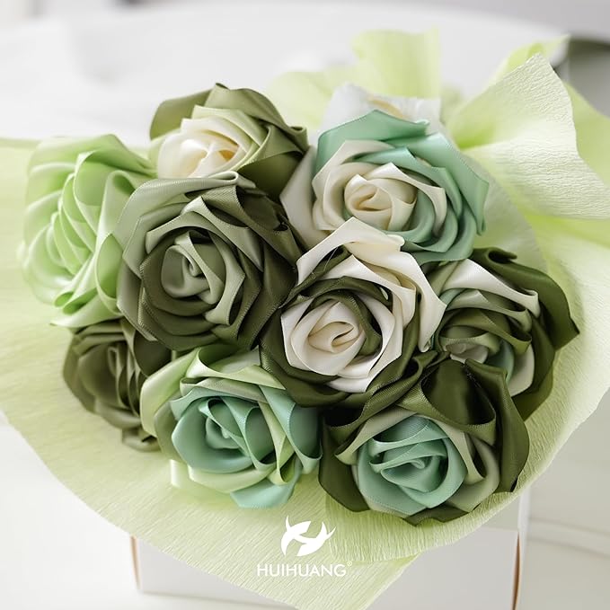 HUIHUANG 1-1/2 inch Double Face Satin Ribbon, Polyester Satin Sage Green Ribbon - Image 5