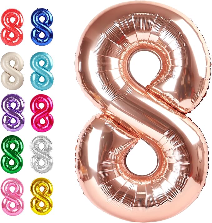 Helium Foil Rose Gold Number 8 Balloon 40 Inch, Mylar Eight Numbers 8 18 28 38 by Upgesy