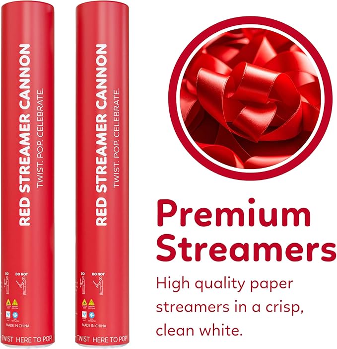 2 Pack Streamer Cannon Confetti Poppers | Biodegradable Red Confetti | TUR - Image 4
