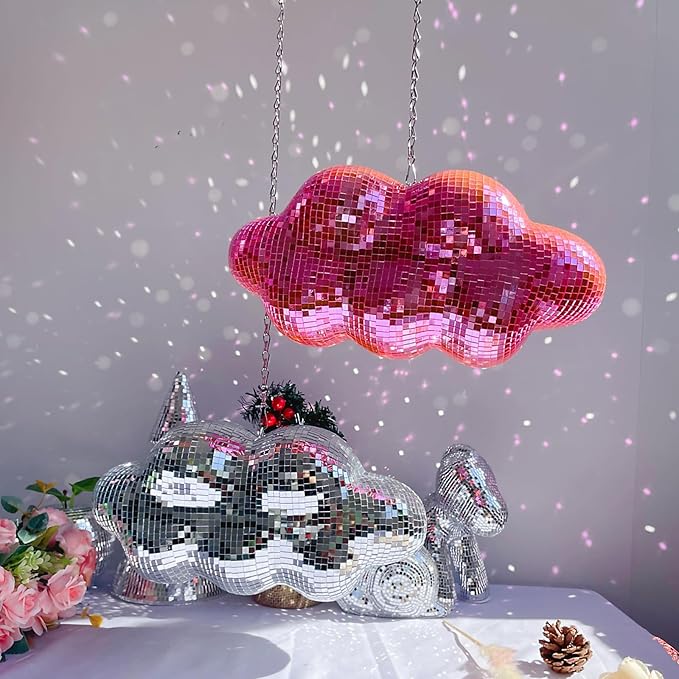 Pink Disco Ball Cloud Shaped, Hanging Disco Decor - Image 9