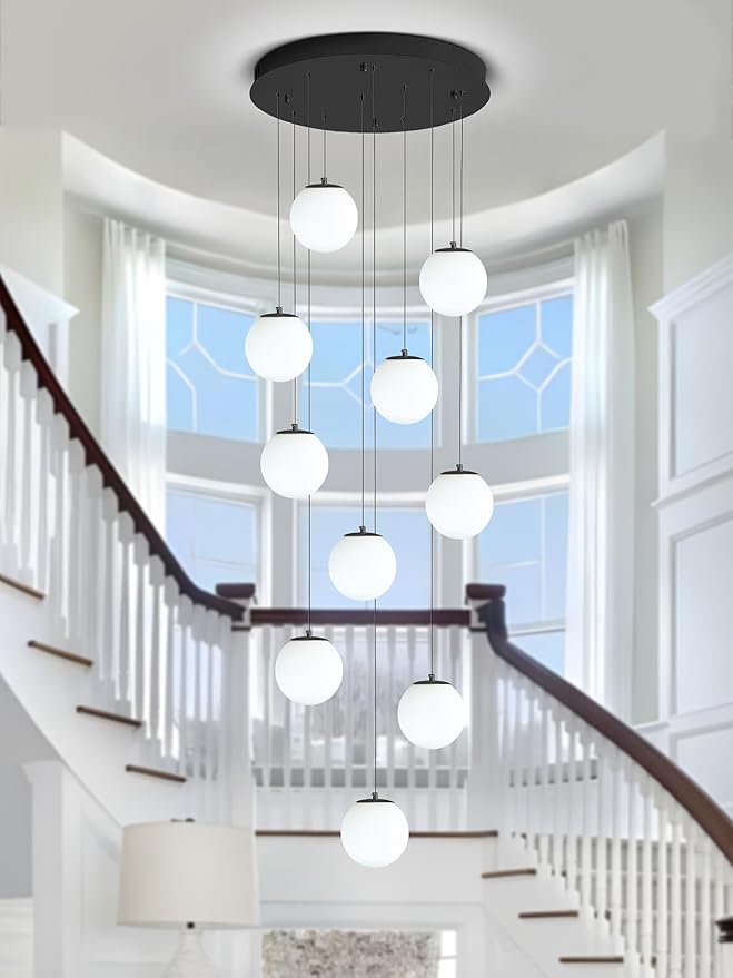 H118 Large Chandeliers for High Ceilings, 12-Lights Mid Century Globe by ShialLighting