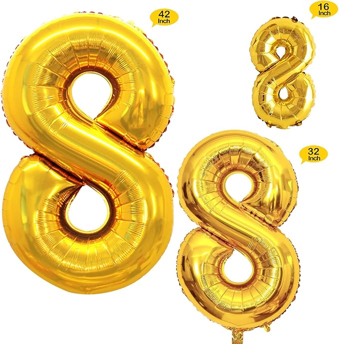 GOER Gold Foil Balloons Number 8, Huge Number Balloons - Image 2