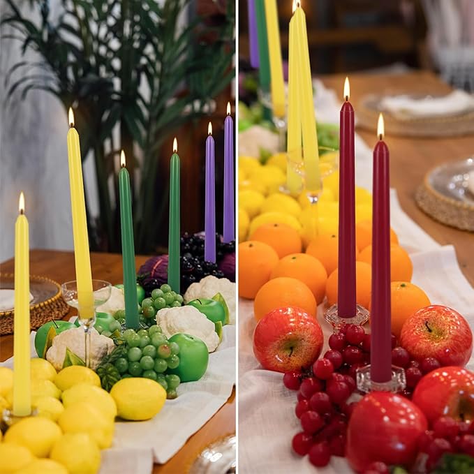 24 Pack 10" Tall Colored Taper Candles, Dripless Unscented Colorful Candlesticks - Image 8