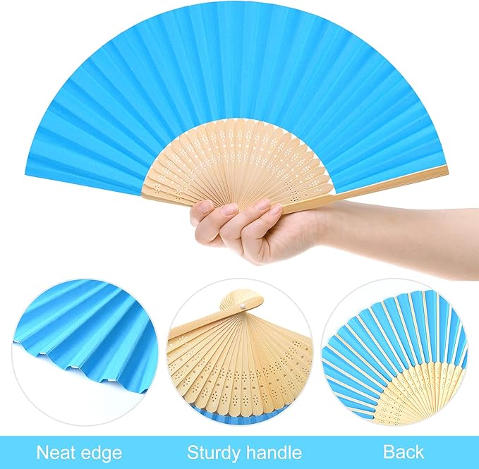 FEPITO 20 Pcs Handheld Paper Fan Paper Folding Fans - Image 4