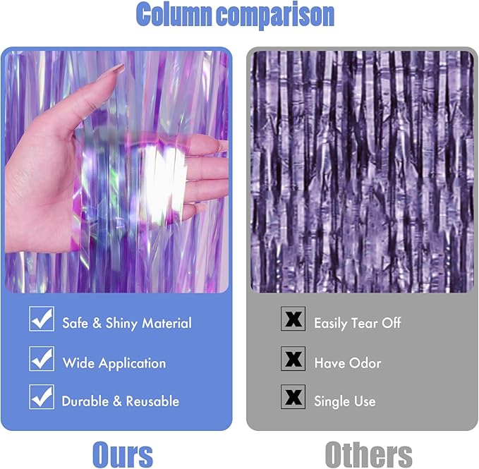 CANREVEL 2 Pack 3.2x6.5 Feet Iridescent Foil Fringe Backdrop Curtains, Disco - Image 2