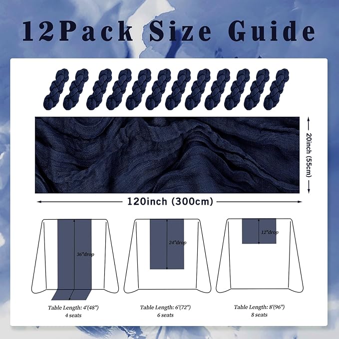 12 Pack Navy Blue Cheesecloth Table Runner 10FT Boho Fabric Rustic Cheese Cloth - Image 2