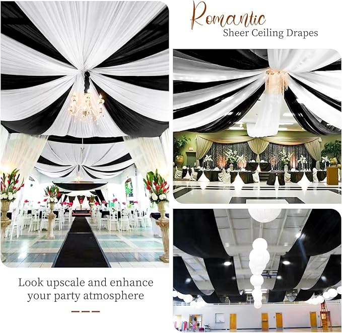 6 Panels Black Ceiling Drapes 5ftx10ft Wedding Chiffon Fabric Arch Draping - Image 5