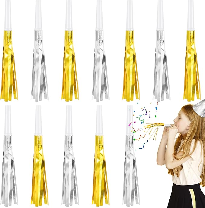 12 Pcs Glitter Noise Makers Metallic Fringed Party Blower by Twavang