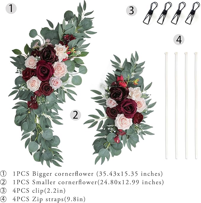 ponatia Wedding Arch Flowers, Artificial Burgundy Wedding Flowers - Image 5