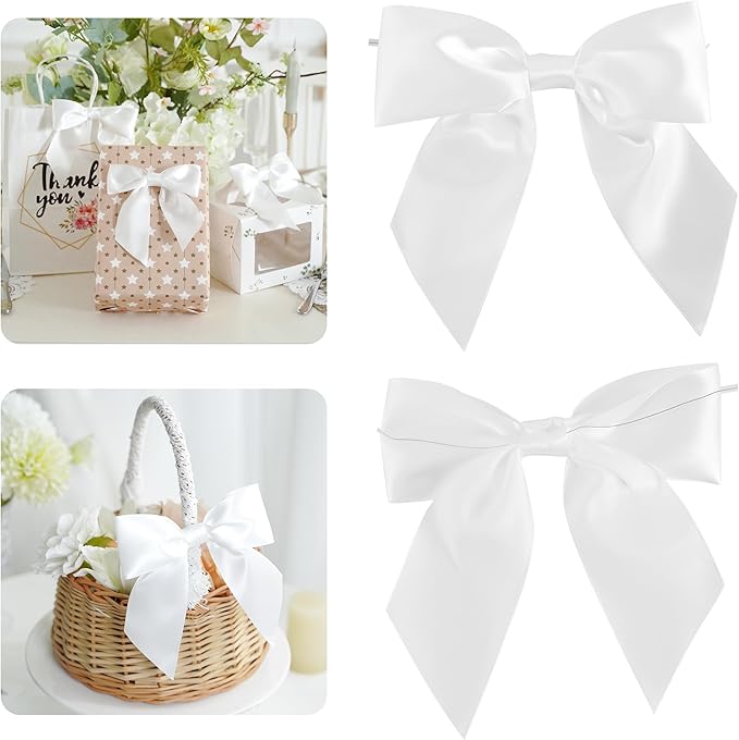 AIMUDI White Satin Bows 5.5" Bows by AIMUDI