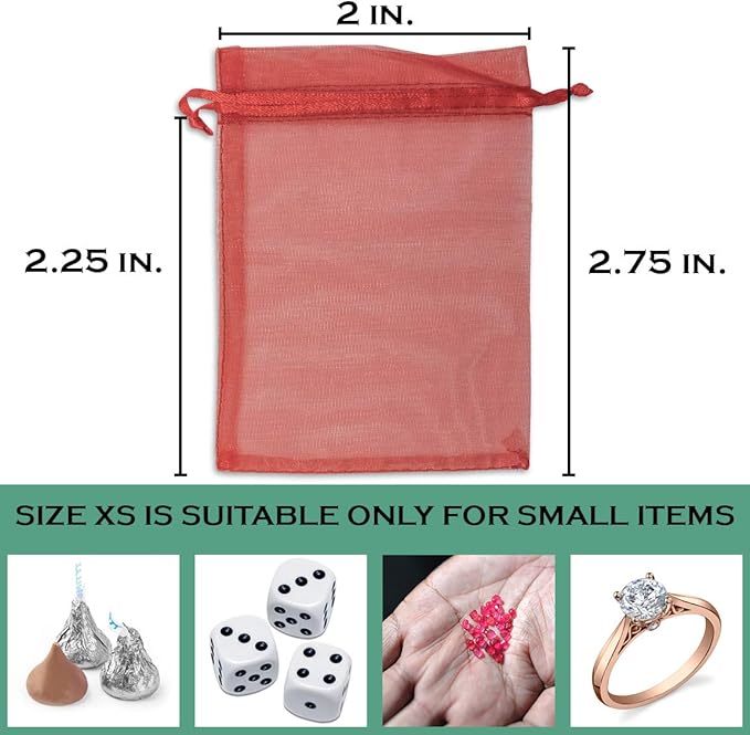 TheDisplayGuys 100-Pack XS 2" x 2 3/4" Red Sheer Organza Gift Bags - Image 2