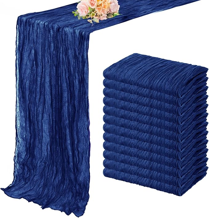 10FT 12 Pack Royal Blue Cheesecloth Table Runner 20 x 120 Inch Long Rustic by FoliafeelHome