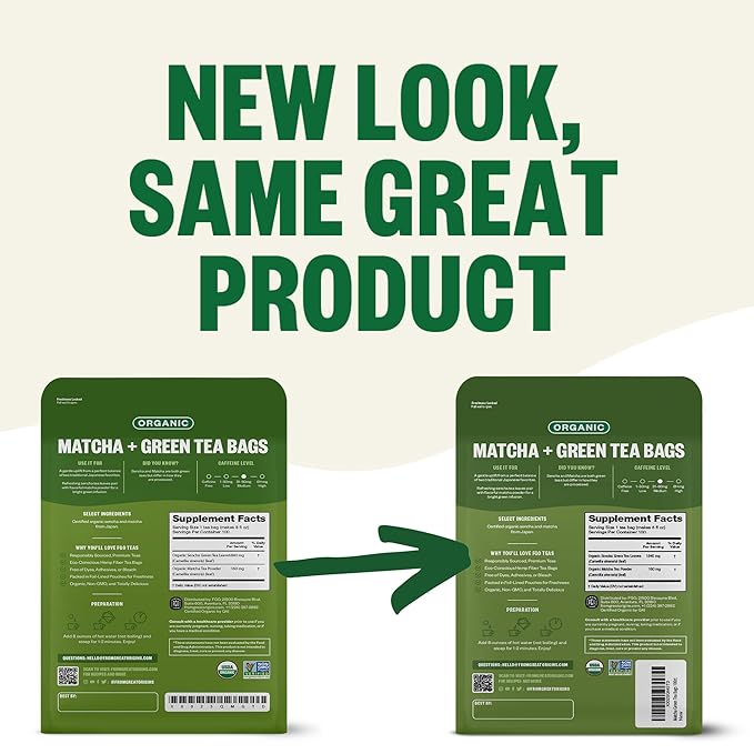 FGO Organic Japanese Matcha + Green Tea, Eco-Conscious Tea Bags, Resealable Bag - Image 3